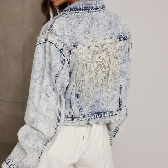 12th Tribe Chevall Rhinestone Embellished Denim Jacket Size LL - Picture 4 of 6